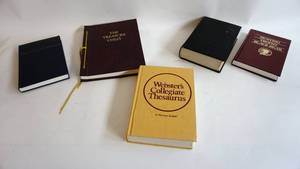 lot 68 image: Hard cover books 1965 The Treasure chest 1934 American poetry and prose 1976 Websters Collegiate thesaurus 1990 Hunting trophy blackbear 1943 feeds and feeding 20th edition by Morrison