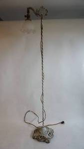 lot 91 image: 54 inch antique floor lamp steel with  Lattice arm works metal with glass Fluted Ribbed shade