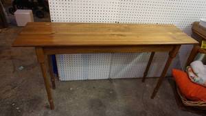 lot 127 image: 55 x 15 x 30 sofa bed table pine with underside brackets for support