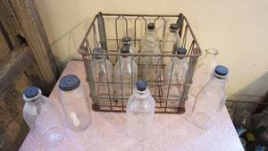 lot 155 image: Metal Crate with Milk BottlesStoppers