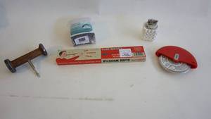 lot 197 image: Assorted lotmilk glass lighter, magna magnetic printable cards, Schylling slide whistle, Zyliss craft cutter