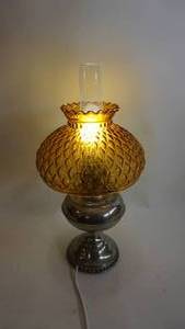 lot 210 image: Antique hurricane lamp electrified with Amber Glass shade 21 inch