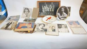 lot 267 image: Vintage Framed and unframed photos With the largest being 13 x 16, advertising calendar, box of vintage Christmas lights etc