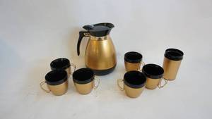 lot 273 image: MCM Thermo Coffee Serving Set. Includes West-Bend coffee pot and 7 cups