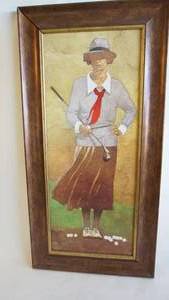 lot 276 image: Vintage and Signed Bart Forbes 16 x 33 Woman Golfer Framed Print