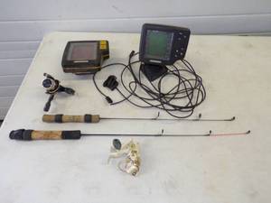 lot 4 image: Depth finders, Pair of Ice Fishing Rods and reels