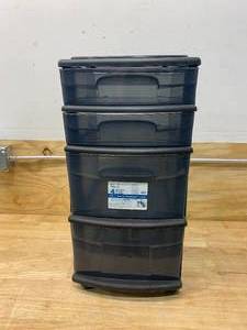 lot 67 image: HOMZ 4 Drawer Medium Plastic Wheeled Cart in Smoke Gray