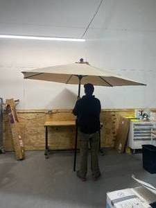 lot 12 image: HOME DECORATORS COLLECTION 9 ft. Aluminum Market Auto Tilt Patio Umbrella in Sand