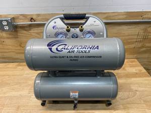 lot 19 image: CALIFORNIA AIR TOOLS SP Ultra Quiet & Oil-Free 2-HP 4-Gallon Aluminum Twin Tank Air Compressor