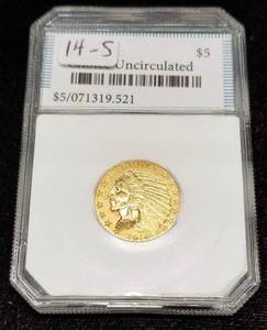 1914-S US $5 GOLD INDIAN CHOICE UNC MISLABELED A 14-D