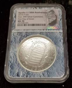 2019-P US SILVER DOLLAR APOLLO 11th 50th ANNIVERSARY MS70 NGC & PATCH