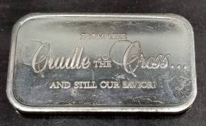 1 TROY OZ .999 FINE SILVER BAR CRADLE TO CROSS