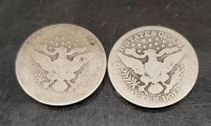 2 US BARBER QUARTERS 1906 1914-D
