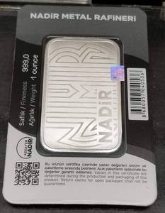 1 TROY OZ .999 FINE SILVER BAR NADIR CARDED & SEALED