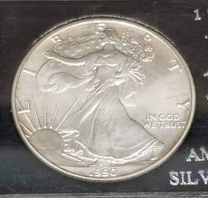 1990 AMERICAN SILVER EAGLE 1 TROY OZ .999 FINE SILVER