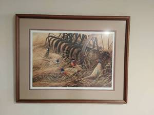 lot 173 image: Autumn Encounter- Pheasants Framed Print by Rosemary Millette- Signed & Numbered