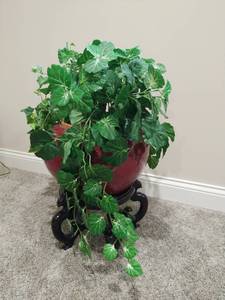 lot 179 image: Asian Style Planter with Stand and Faux Greenery