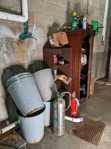 lot 148 image: Misc lot, 4 trash cans, 1 vintage s...