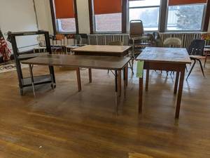 lot 517 image: 2 wood tables 362430, 1 work...