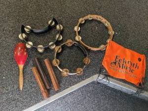lot 92 image: 3 tambourines, 1maraca and more (se...