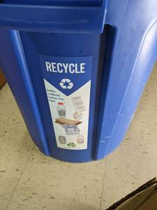 lot 581 image: 2 recycling and 1 trash can...
