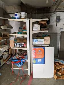 lot 623 image: 2 large display shelves plus conten...