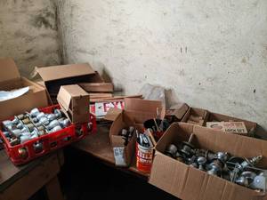 lot 182 image: (Basement) lot of door knobs hardwa...