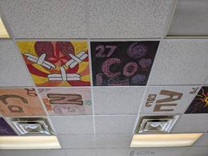 lot 488 image: Ceiling tiles, several have artwork...