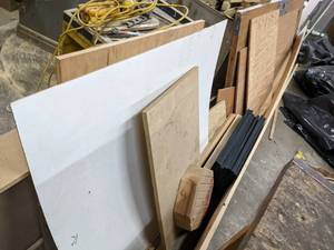 lot 49 image: Lot of wood sheathing work stand do...