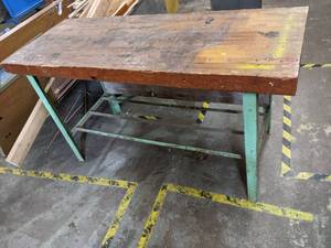 lot 52 image: Heavy wood top work table. Top meas...