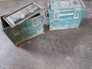 lot 63 image: 2 Large latching metal boxes half f...
