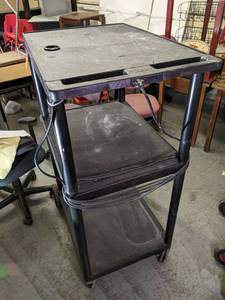 lot 215 image: Large 3-tier plastic AV cart on wh...