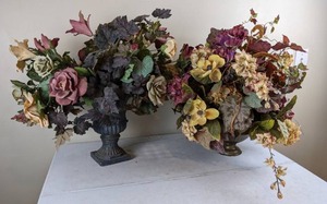 lot 142 image: Pair of Pedestal Vases with Beautiful Artificial Flowers