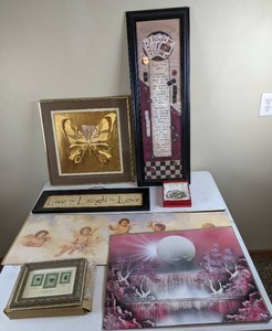 lot 132 image: Collection of Art Live Love Laugh, Cherubs, Waterfall, Golden Butterfly, & More