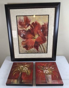 lot 17 image: Set of 3 Beautiful Signed Flower Artwork