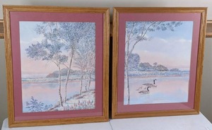 lot 53 image: Set of Matching Wall Art Loons on a Lake by Peter Wong