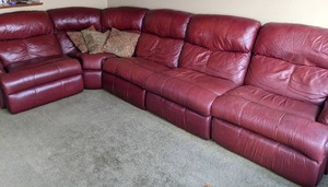 lot 4 image: Charming Leather Red Reclining Sectional