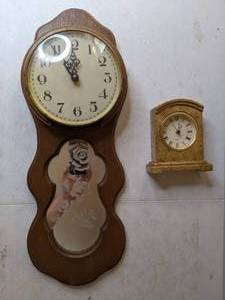 lot 77 image: Wall Clock with Mirror and Small Mantel Clock