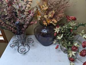 lot 90 image: Three Artificial Floral Arrangements in VasesContainer