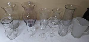 lot 124 image: Assortment of Glass Vases, Pitchers, Wine & Beer Glasses, & More