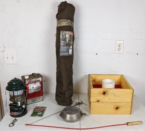 lot 76 image: Camping Gear  Folding Chair, Hot Dog Flipper, Game, Lantern and More