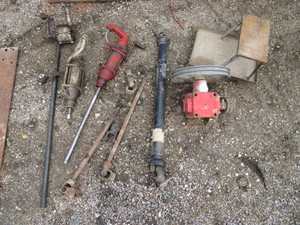 Barrel Pumps, PTO Shafts, Gear Box, Shop Stool