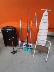 Suitcase, Tire Pump, Step Stool, Ironing Board, Brooms