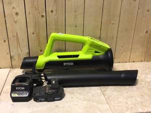 lot 69 image: ONE 18V 90 MPH 200 CFM Cordless Battery Leaf BlowerSweeper with 2.0 Ah Battery and Charger by RYOBI  Customer Returns See Pictures