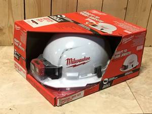 lot 73 image: 450 Lumens LED SpotFlood Headlamp with Hardhat by Milwaukee Customer Returns See Pictures