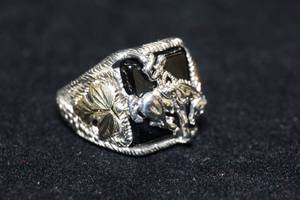 Sterling Silver Mens Onyx Ring with Bucking Bronco