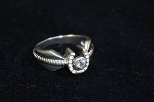 Sterling Silver Horseshoe Ring with Cubic Zirconia Stone