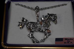 NEW Sterling Silver Necklace and Horse Pendant with 12K Rose Gold Accents
