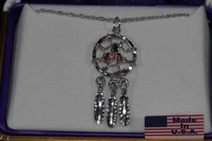 NEW Sterling Silver Necklace and Dreamcatcher Pendant with 12K Gold Accents