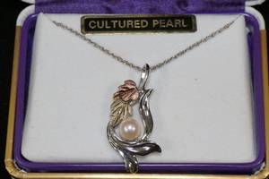 Sterling Silver Necklace and Pendant with Gold Accents and a Cultured Pearl